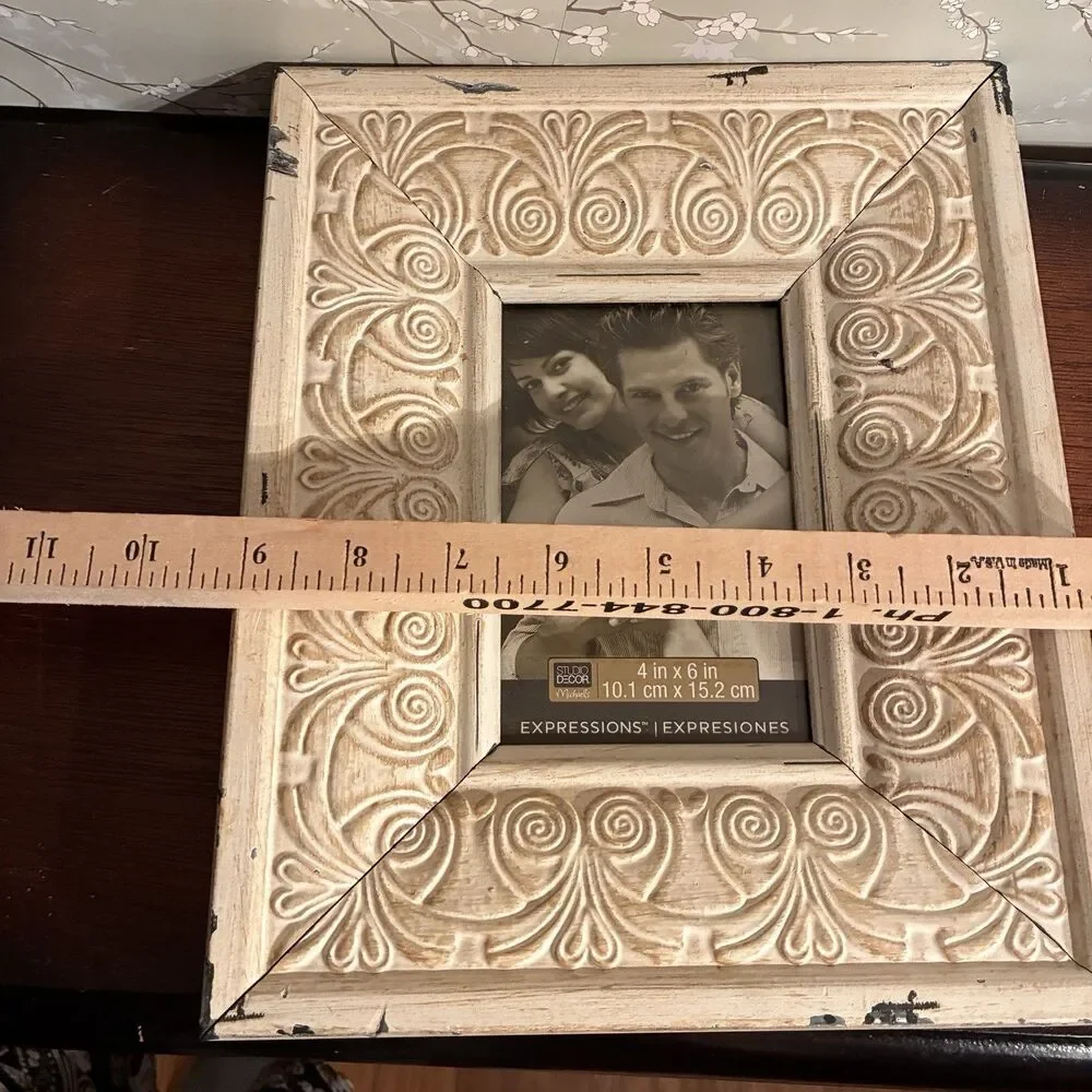Distressed Farmhouse Picture Frame For 5”x7” Photo. On Table Style Measures 9x11